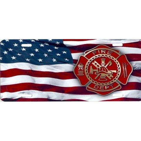 Firefighter American Flag Airbrush License Plate - Military Republic