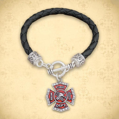 Firefighter Badge Leather Bracelet-Military Republic