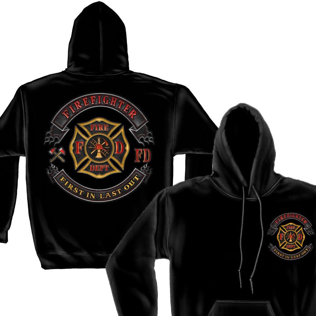 Firefighter Biker  First In Last Out Hoodie - Military Republic