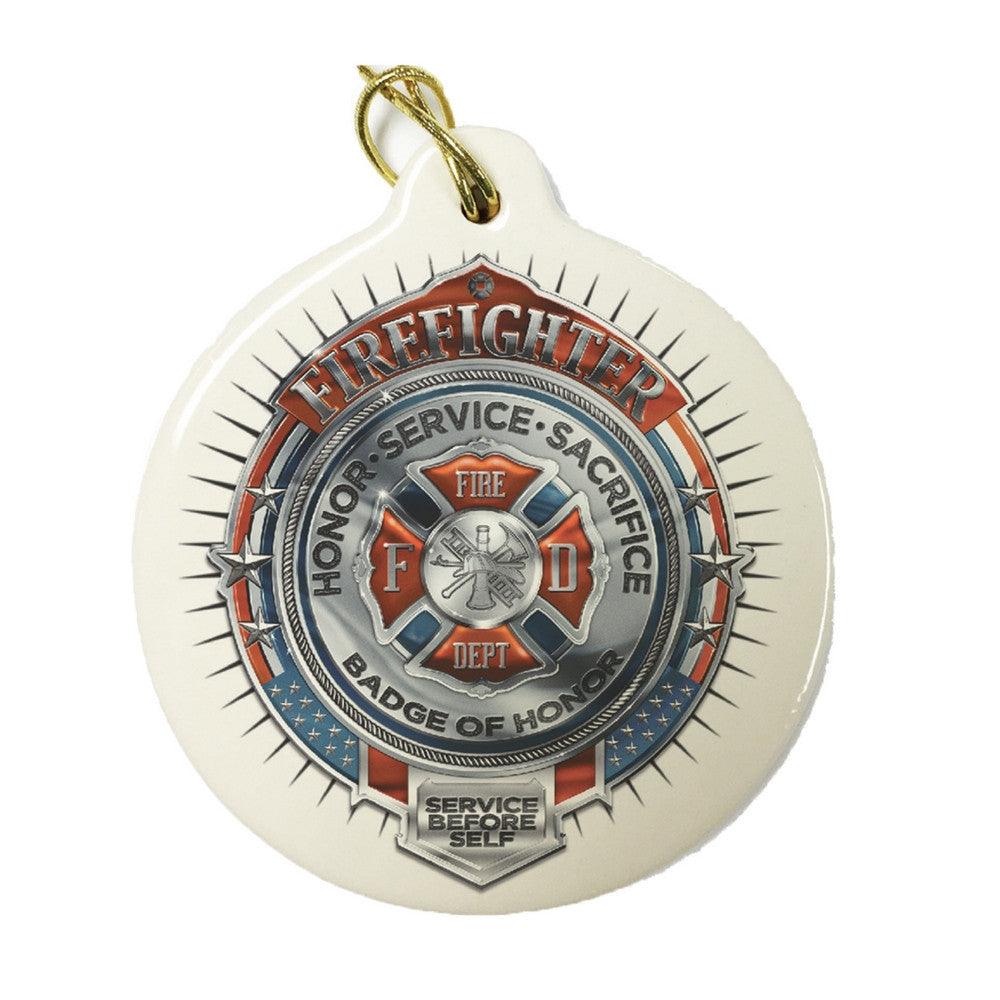 Firefighter Chrome Badge Christmas Ornament-Military Republic