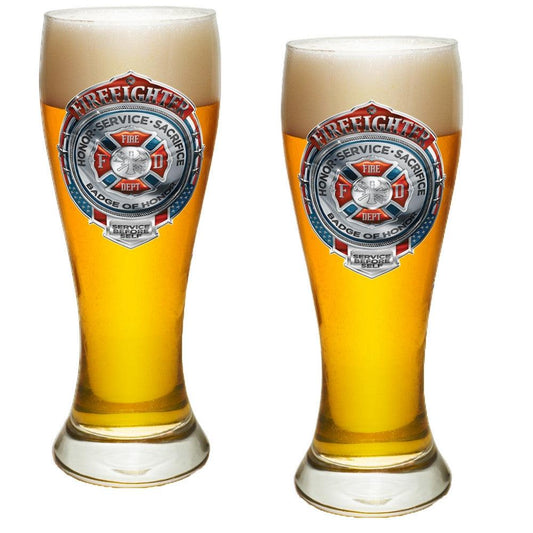 Firefighter Chrome Badge Pilsner Glass Set-Military Republic