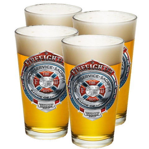 Firefighter Chrome Badge Pint Glasses-Military Republic