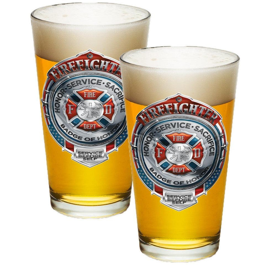 Firefighter Chrome Badge Pint Glasses-Military Republic