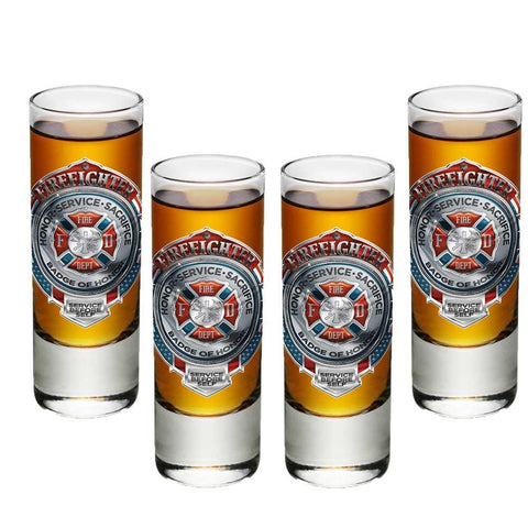Firefighter Chrome Badge Shot Glasses-Military Republic