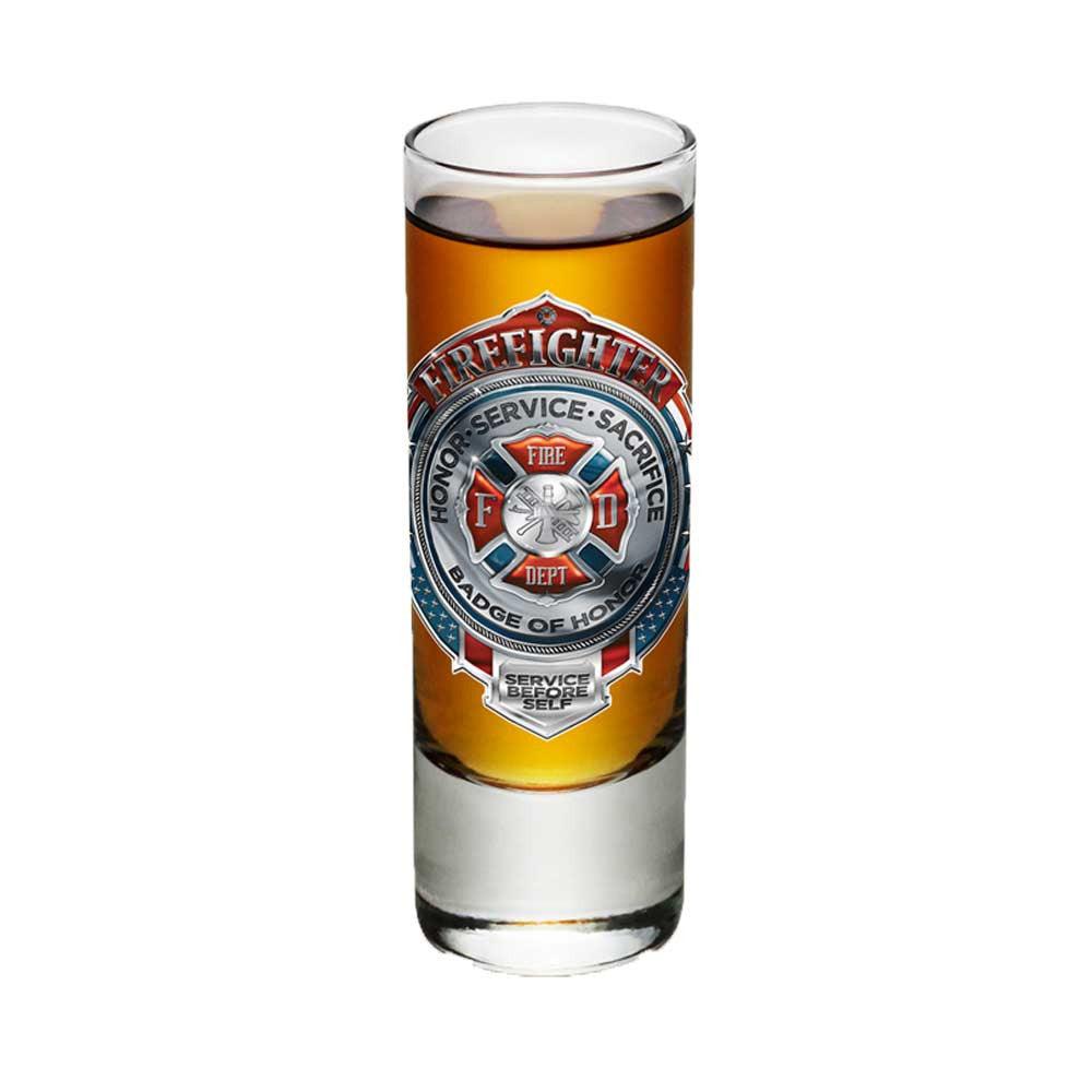 Firefighter Chrome Badge Shot Glasses-Military Republic