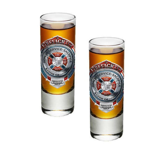 Firefighter Chrome Badge Shot Glasses-Military Republic