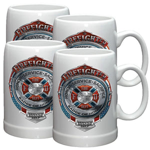 Firefighter Chrome Badge Stoneware Mug Set-Military Republic