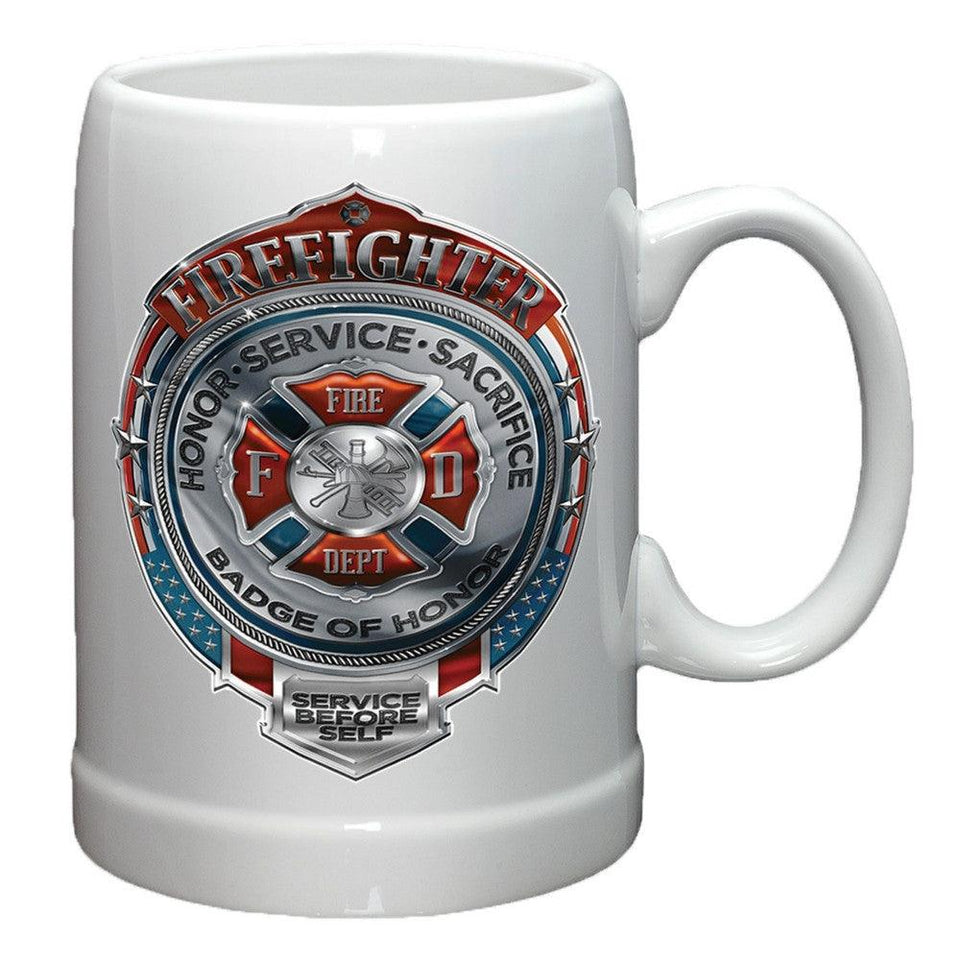 Firefighter Chrome Badge Stoneware Mug Set-Military Republic