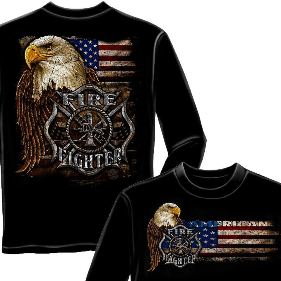 Firefighter Eagle And Flag T-Shirt-Military Republic