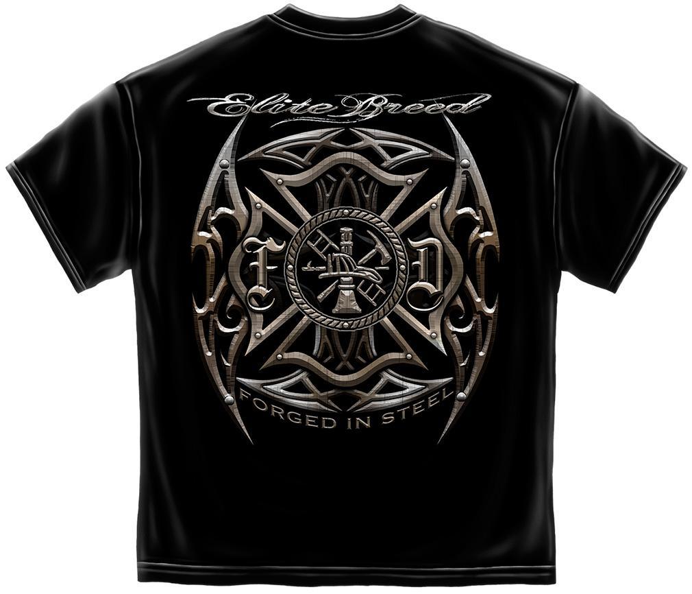 Firefighter Elite Breed Black Silver Foil T Shirt-Military Republic