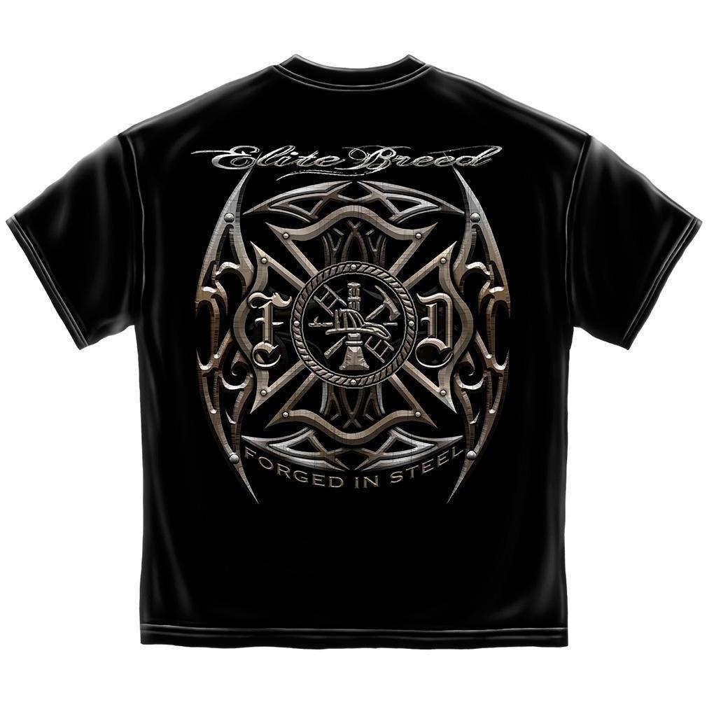 Firefighter Elite Breed Black Silver Foil T Shirt-Military Republic