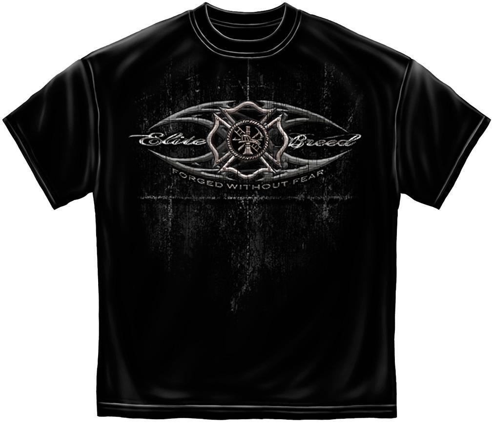 Firefighter Elite Breed Black Silver Foil T Shirt-Military Republic