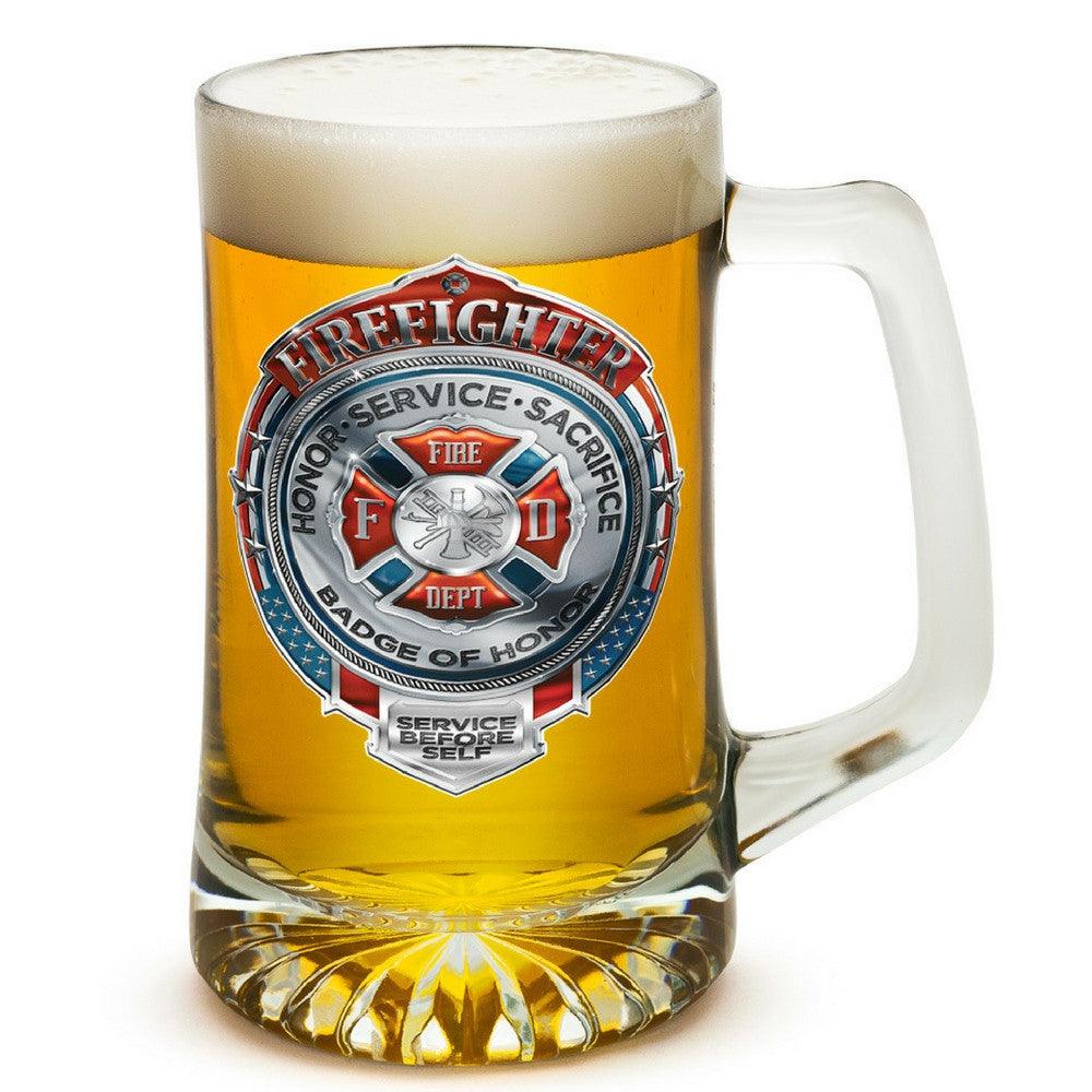 Firefighter Honor, Sacrifice, Service Chrome Badge Tankard-Military Republic