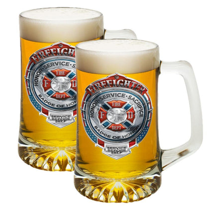 Firefighter Honor, Sacrifice, Service Chrome Badge Tankard-Military Republic