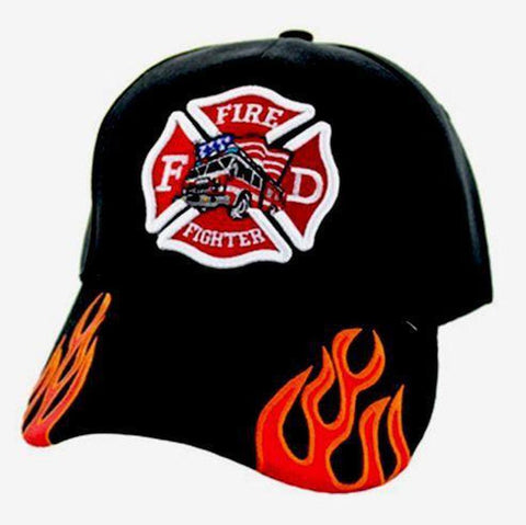 Firefighter Truck Cap Solid Black with Fire Streak - Military Republic