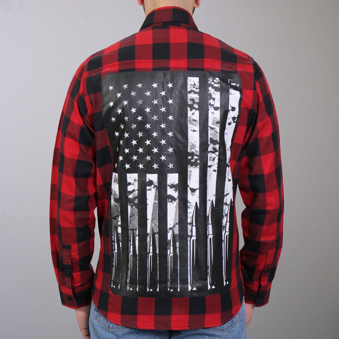 Long Sleeve Flag Bullets Biker Flannel Shirt for Men - Military Republic