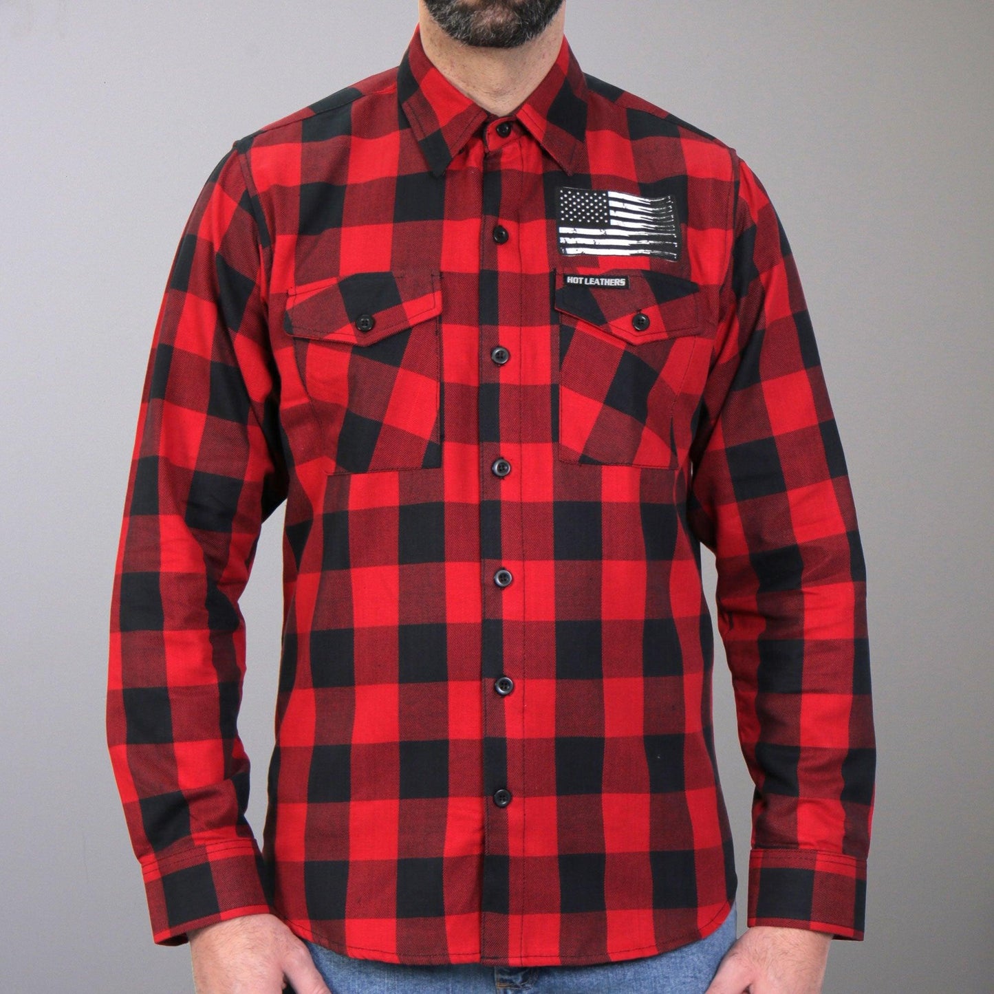 Long Sleeve Flag Bullets Biker Flannel Shirt for Men - Military Republic