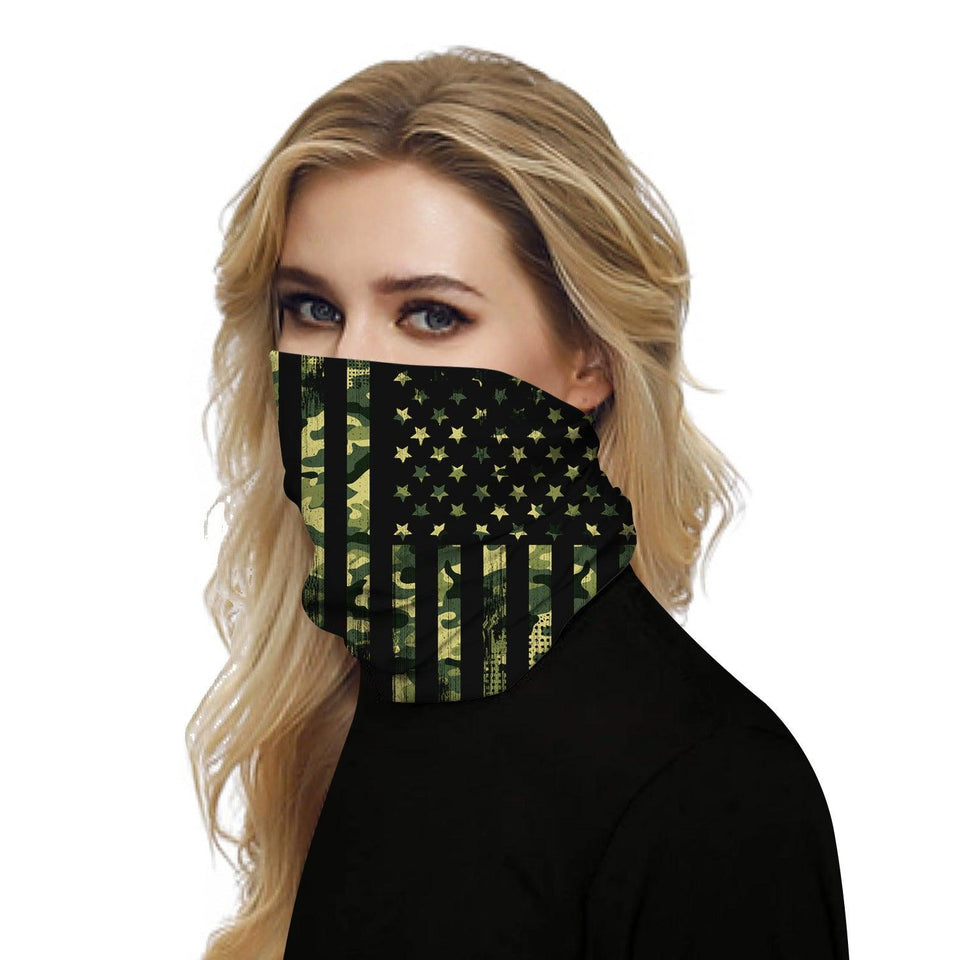 Green Camo USA Flag Outdoors Motorcycle Face Mask Bandana Headwear - Military Republic