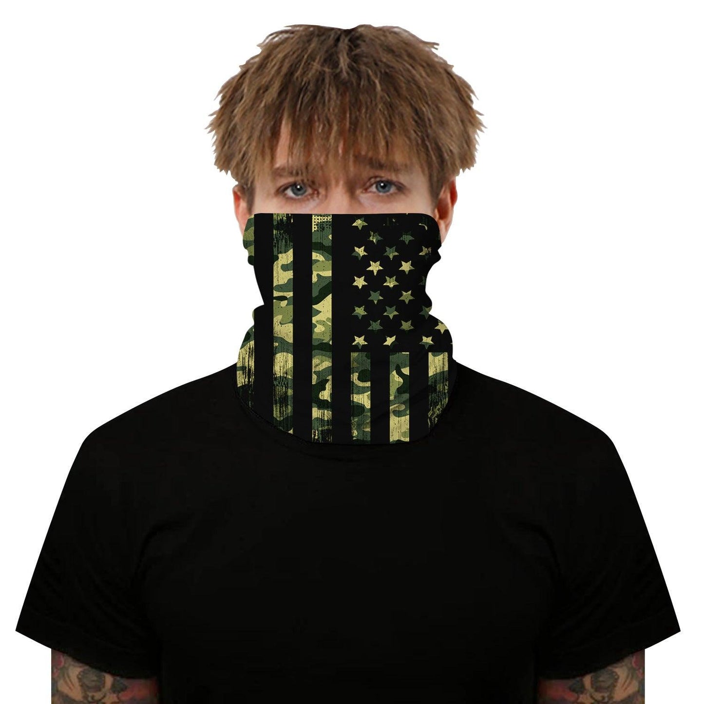 Green Camo USA Flag Outdoors Motorcycle Face Mask Bandana Headwear - Military Republic