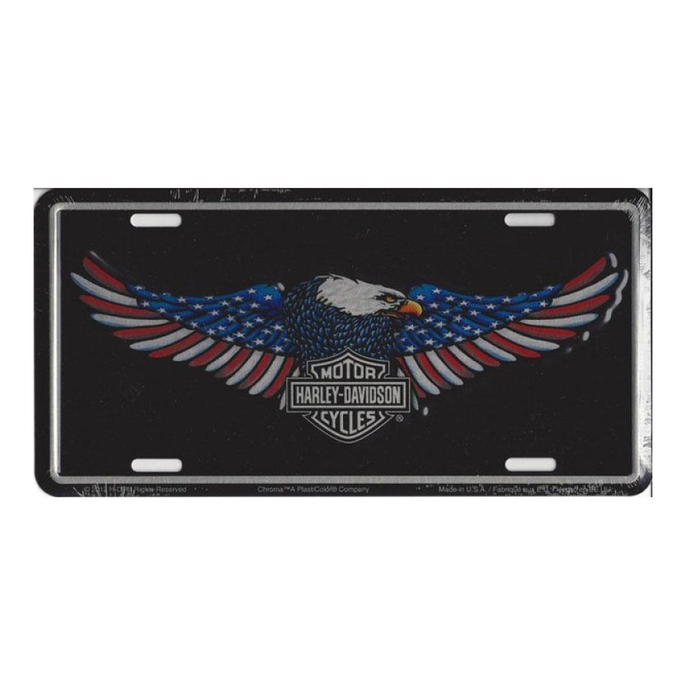 Harley-Davidson Embossed American Flag Eagle with Logo License Plate - Military Republic
