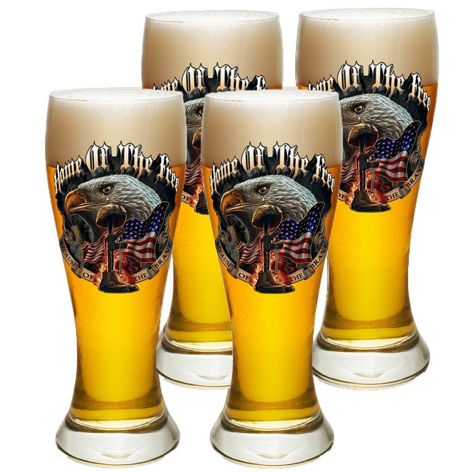 Home Of The Free Because Of The Brave Pilsner Glass Set-Military Republic
