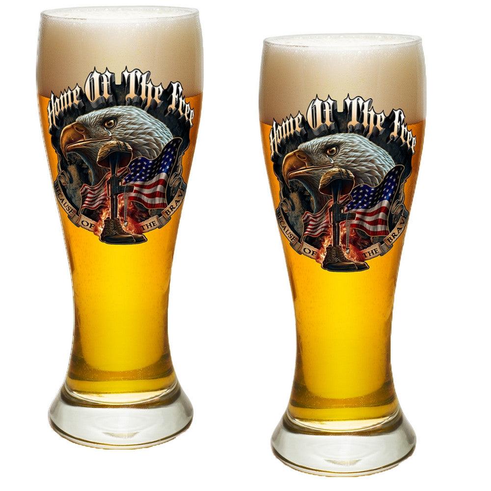 Home Of The Free Because Of The Brave Pilsner Glass Set-Military Republic