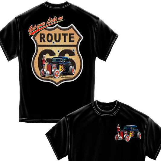 Hot Rods Get Your Lick On RT 66 Black T-Shirt-Military Republic