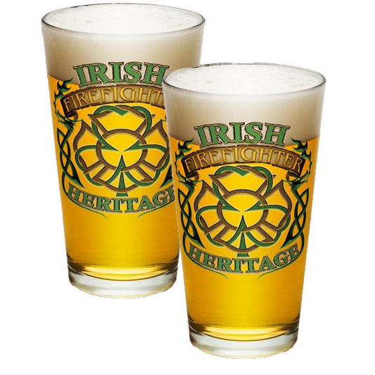 Irish Firefighter Heritage Badge Pint Glasses-Military Republic