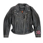 Ladies Braided Motorcycle Leather Jacket With Embroidered Bling Rose Design - Military Republic