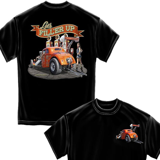 Let's Filler Up Black Hot Rods T-Shirt-Military Republic