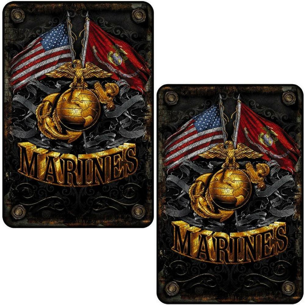 Marine Double Flag Aluminum Sign-Military Republic