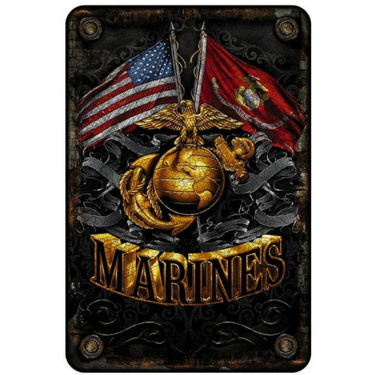 Marine Double Flag Aluminum Sign-Military Republic