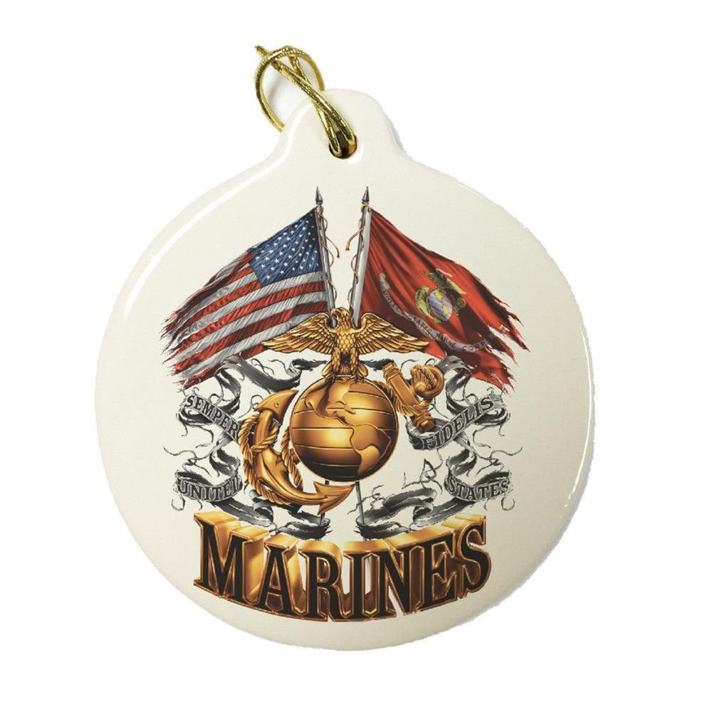 Marines Double Flag Christmas Ornament-Military Republic