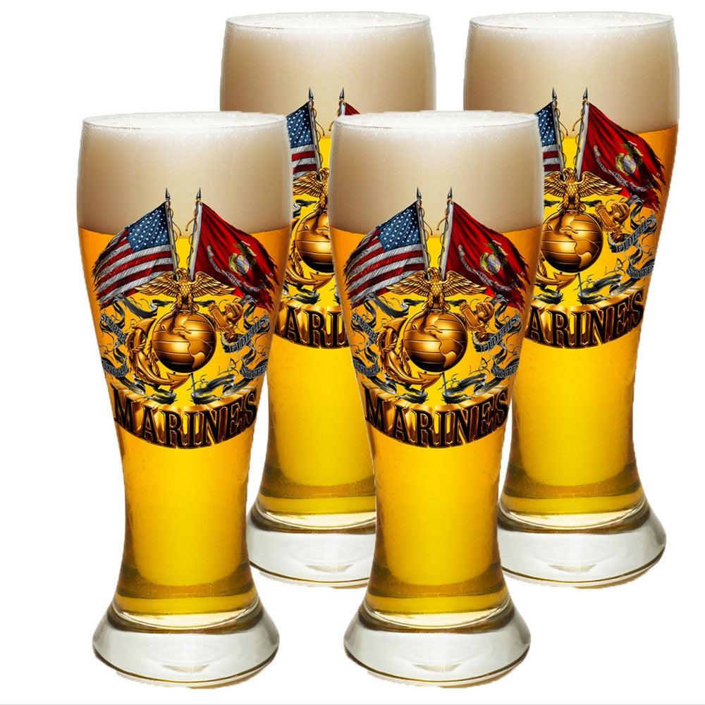 Marines Double Flag Pilsner Glasses Set-Military Republic