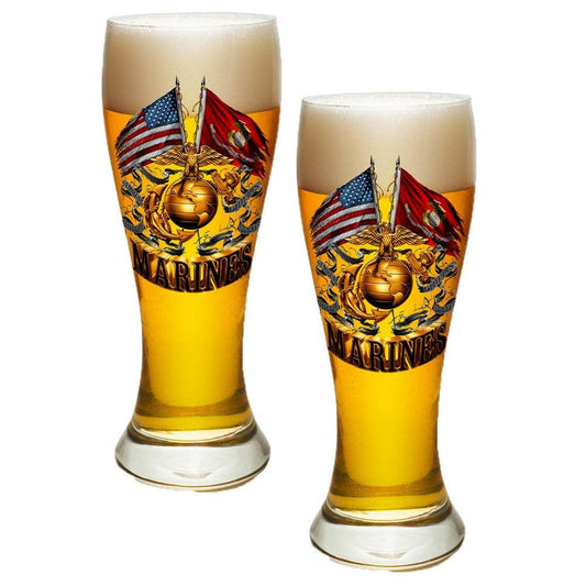 Marines Double Flag Pilsner Glasses Set-Military Republic