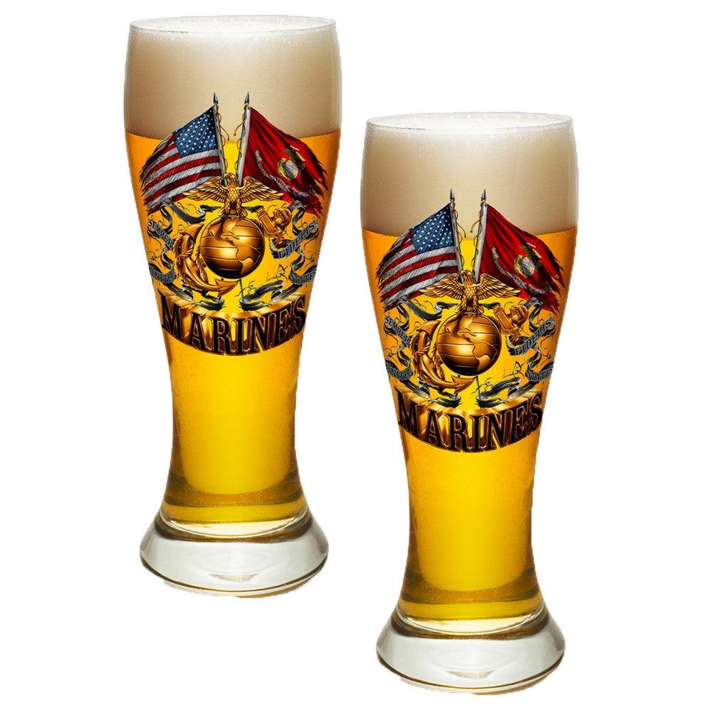 Marines Double Flag Pilsner Glasses Set-Military Republic