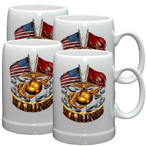 Marines Double Flag Stoneware Mug Set-Military Republic
