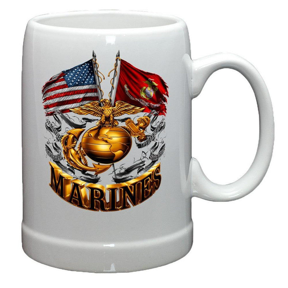 Marines Double Flag Stoneware Mug Set-Military Republic