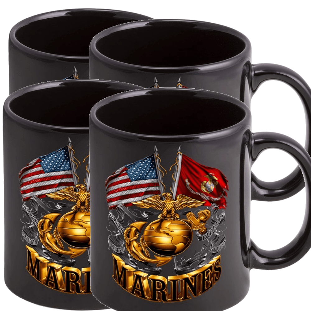 Marines Double Flag Stoneware Mug Set - Black - Military Republic