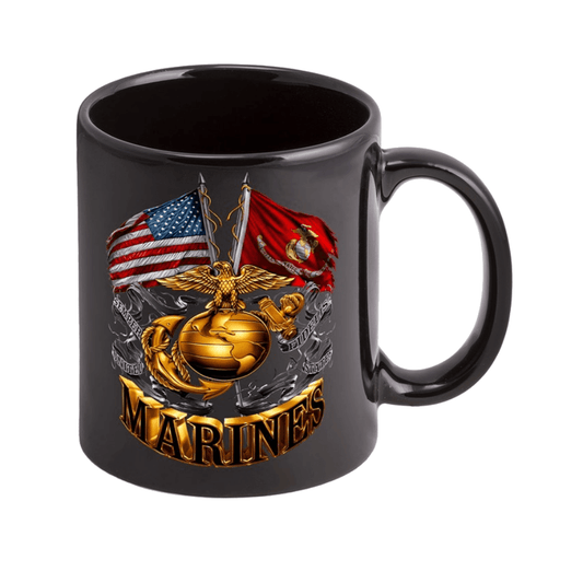 Marines Double Flag Stoneware Mug Set - Black - Military Republic