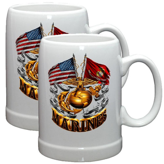 Marines Double Flag Stoneware Mug Set-Military Republic