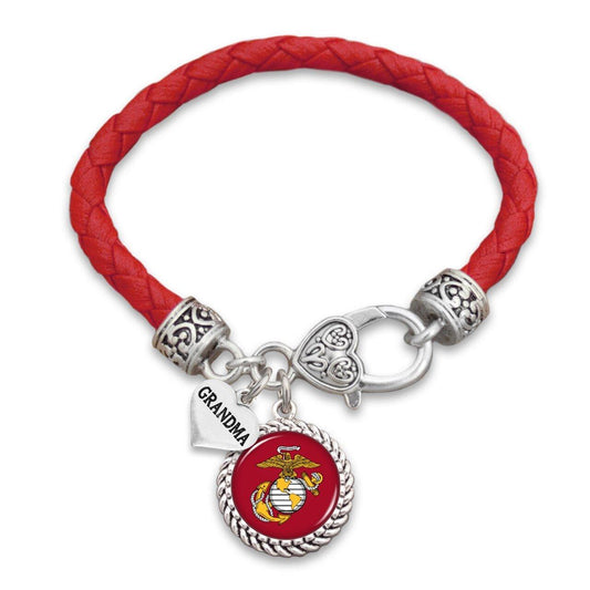 Marines Grandma Accent Charm Leather Bracelet - Military Republic