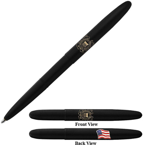 Matte Black Bullet Space Pen with Laser Engraved U.S. Coast Guard Insignia & American Flag - Military Republic
