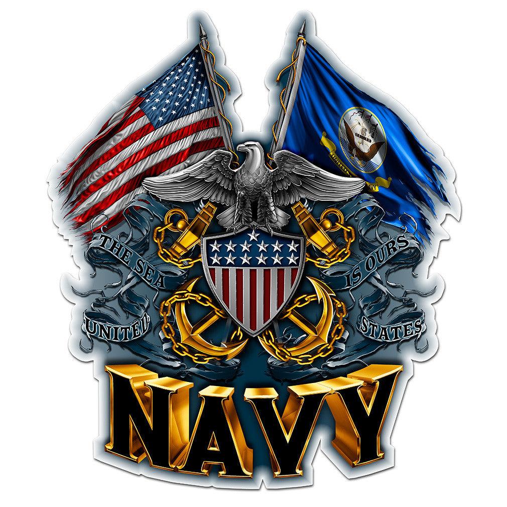 Navy Double Flag Eagle Shield Decal – Military Republic