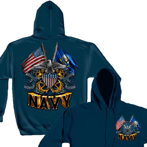 Navy Double Flag Hoodie-Military Republic