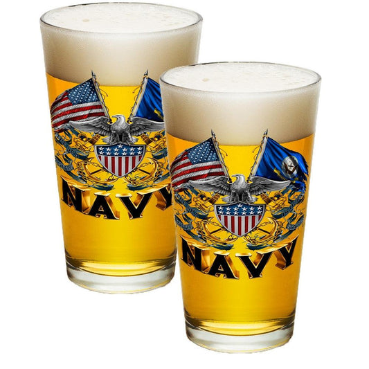 Navy Double Flag Pint Glasses-Military Republic