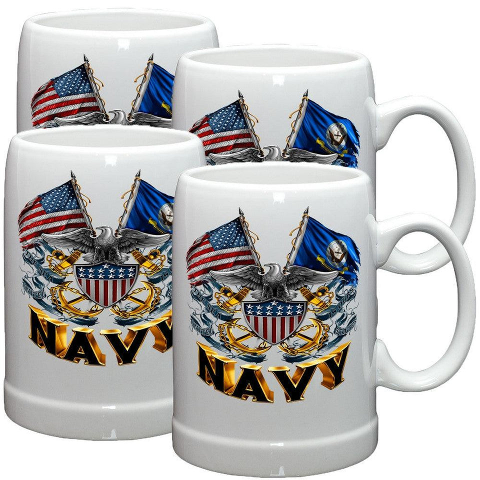 Navy Double Flag Stoneware Mug Set-Military Republic