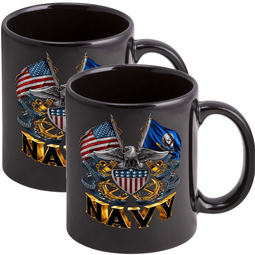 Navy Double Flag Stoneware Mug Set - Black - Military Republic