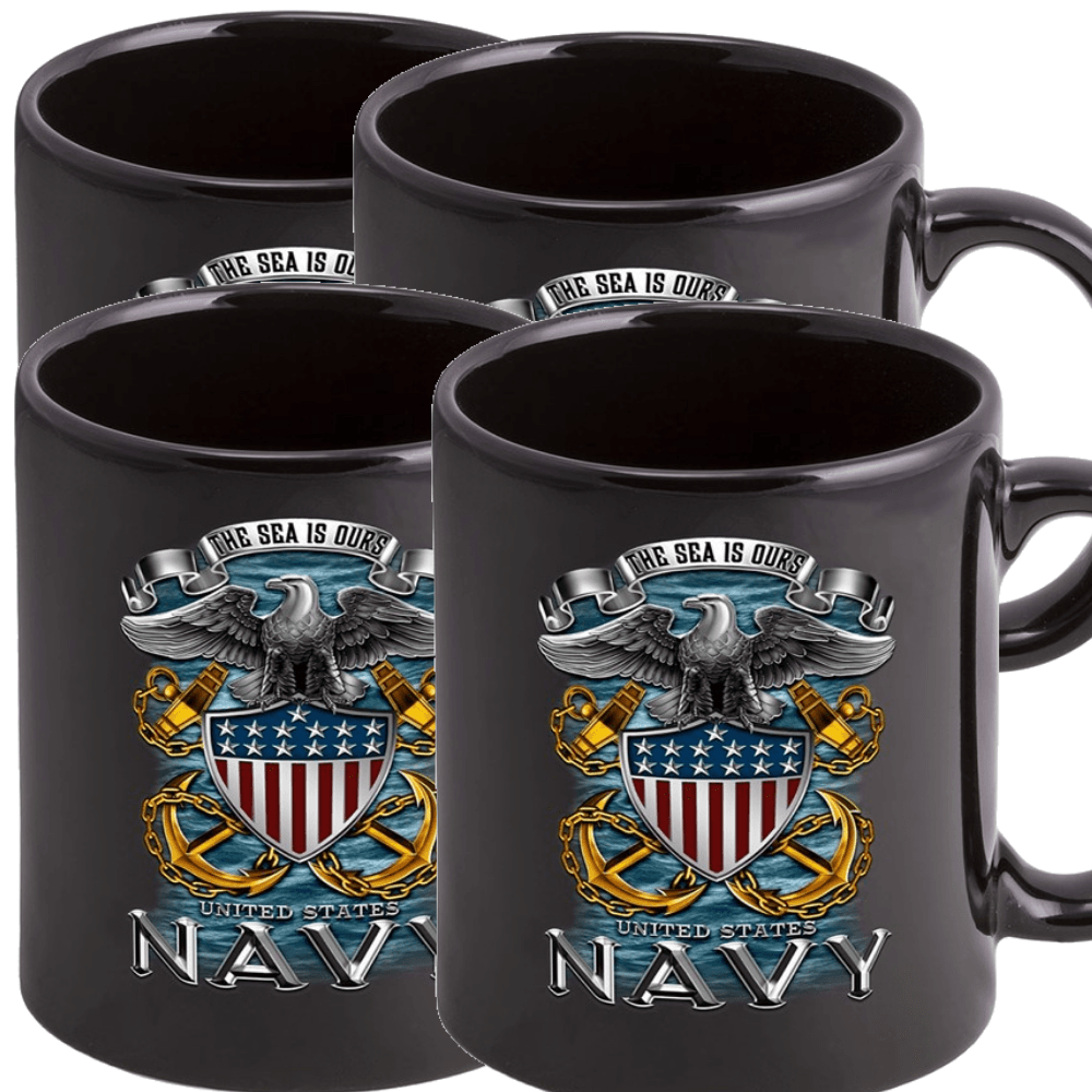 Navy Full Print Eagle Stoneware Mug Set - Black - Military Republic