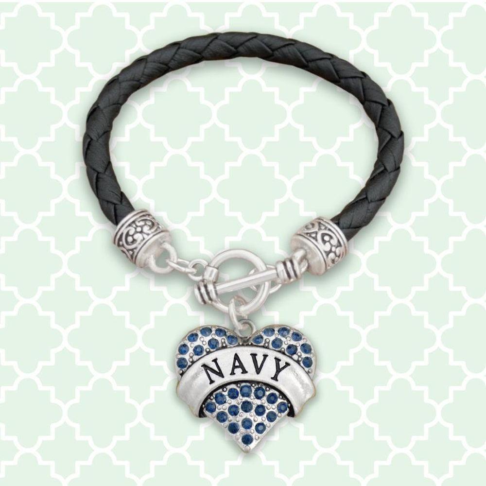 Navy Heart Leather Bracelet-Military Republic
